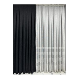 Ada Fonluk Siyah Tek Kanat 1/3 Sık Pile Fon Perde (tek Kanat)