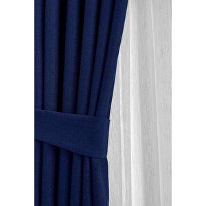 Nova Keten Fon Perde - İndigo Mavisi (sık Boru Pileli), Yeni Sezon - Tüm Odalara Uygun (tek Kanat) 50x200 cm