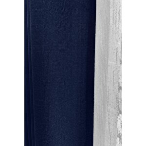 Nova Keten Fon Perde - İndigo Mavisi (sık Boru Pileli), Yeni Sezon - Tüm Odalara Uygun (tek Kanat) 90x290 cm