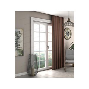 Kahverengi  Fon Perde, Kadife Dokulu Fon Perde,pilesiz Ekstrafor Büzgülü A Kali̇te,(tek Kanat) 160x220 cm