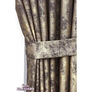 Fon Perde Royal Desen, Yeni Sezon, Pileli, Kırışmaz, Sarı Lacivert, Özel Koleksiyon (tek Kanat) 80x265 cm