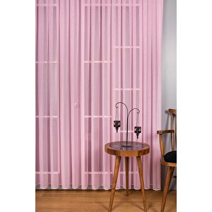 Tül Perde Pembe Pudra Kız Çoçuk Odası Bebek Mutfak Yatak Odası Düz Sade Tül Perde Sık Pileli 400x200 cm