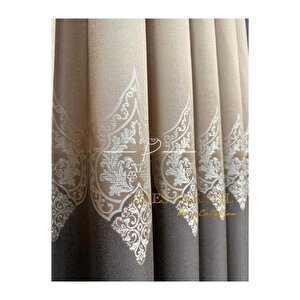 Krem - Taş, Pano Fon Perde, Lüks Desenli Perde,a Kali̇te,blackout 1*3 Sık Pile,(tek Kanat)
