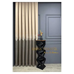 Krem - Taş, Pano Fon Perde, Lüks Desenli Perde,a Kali̇te,blackout 1*3 Sık Pile,(tek Kanat)