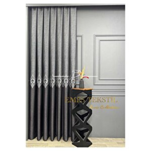 Siyah - Gri, Pano Fon Perde, Lüks Desenli Perde,a Kali̇te,blackout 1*3 Sık Pile,(tek Kanat) 80x230 cm