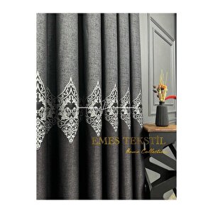 Siyah - Gri, Pano Fon Perde, Lüks Desenli Perde,a Kali̇te,blackout 1*3 Sık Pile,(tek Kanat) 80x240 cm