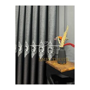 Siyah - Gri, Pano Fon Perde, Lüks Desenli Perde,a Kali̇te,blackout 1*3 Sık Pile,(tek Kanat) 80x240 cm