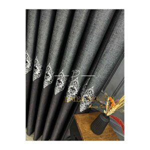 Siyah - Gri, Pano Fon Perde, Lüks Desenli Perde,a Kali̇te,blackout 1*3 Sık Pile,(tek Kanat)