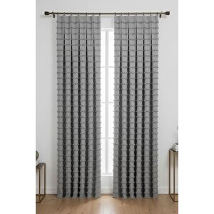 Wave İskandinav Gri Çift Kanat Fon Perde – Özel Dokulu, Modern Ve Şık Tasarım 65x285 cm