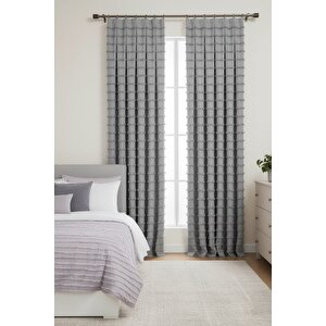 Wave İskandinav Gri Çift Kanat Fon Perde – Özel Dokulu, Modern Ve Şık Tasarım 95x260 cm