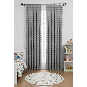 Wave İskandinav Gri Çift Kanat Fon Perde – Özel Dokulu, Modern Ve Şık Tasarım 95x260 cm