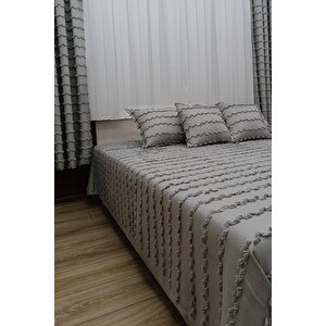 Wave İskandinav Gri Çift Kanat Fon Perde – Özel Dokulu, Modern Ve Şık Tasarım