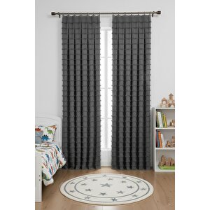 Wave İskandinav Koyu Gri Çift Kanat Fon Perde – Özel Dokulu, Modern Ve Şık Tasarım