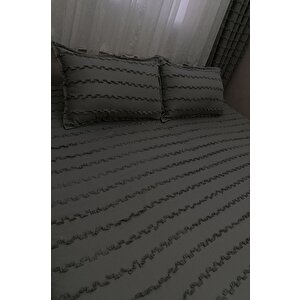 Wave İskandinav Koyu Gri Çift Kanat Fon Perde – Özel Dokulu, Modern Ve Şık Tasarım