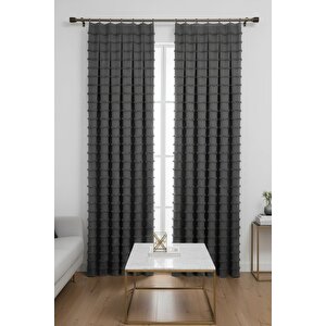 Wave İskandinav Koyu Gri Çift Kanat Fon Perde – Özel Dokulu, Modern Ve Şık Tasarım 85x230 cm