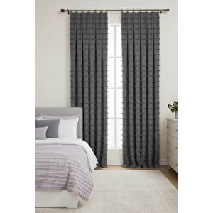 Wave İskandinav Koyu Gri Çift Kanat Fon Perde – Özel Dokulu, Modern Ve Şık Tasarım 85x230 cm