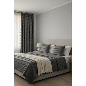 Wave İskandinav Koyu Gri Çift Kanat Fon Perde – Özel Dokulu, Modern Ve Şık Tasarım