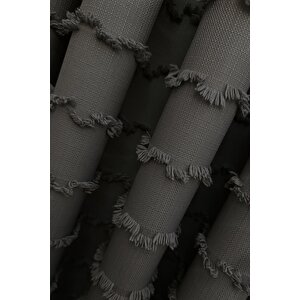 Wave İskandinav Koyu Gri Çift Kanat Fon Perde – Özel Dokulu, Modern Ve Şık Tasarım