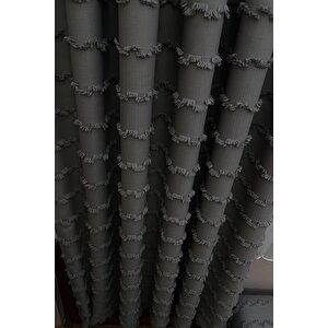 Wave İskandinav Koyu Gri Çift Kanat Fon Perde – Özel Dokulu, Modern Ve Şık Tasarım 110x250 cm