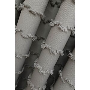 Wave İskandinav Gri Çift Kanat Fon Perde – Özel Dokulu, Modern Ve Şık Tasarım 65x275 cm