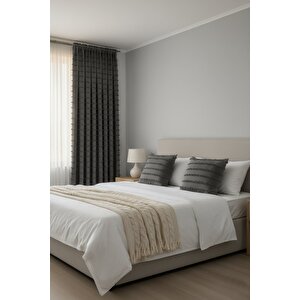 Wave İskandinav Koyu Gri Çift Kanat Fon Perde – Özel Dokulu, Modern Ve Şık Tasarım