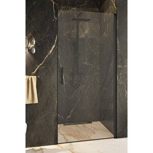 Cube Temperli 6 Mm Boy Menteşeli Ön Cephe Duşakabin Siyah Profil Şeffaf Cam 63 cm