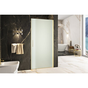 Cube Temperli 6 Mm Boy Menteşeli Ön Cephe Duşakabin Altın Profil Kumlama Cam 90 cm