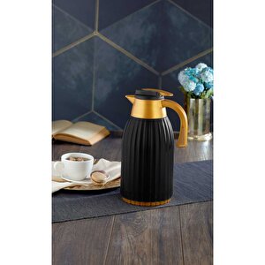 Oluklu Gövde 1,5lt Cam Termos Siyah - Gold Siyah-Altın