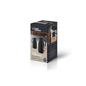 Oluklu Gövde 1,5lt Cam Termos Siyah - Gold