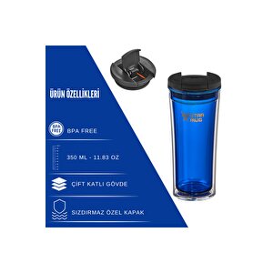 Star Mug 350 Ml Opak Seri - Mavi Çift Katmanlı Mug - Piknik Kamp Outdoor Ofis Otel Kafe Okul Kampüs Mavi