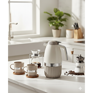 2 Litre Elegant Serisi Cam Termos - Bej | 12 saat sıcak ve 24 saat soğuk muhafaza Bej