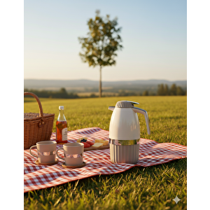 2 Litre Elegant Serisi Cam Termos - Bej | 12 saat sıcak ve 24 saat soğuk muhafaza Bej