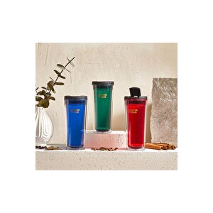 Star Mug 350 Ml Transparan Seri - Kırmızı Çift Katmanlı Mug - Piknik Kamp Outdoor Ofis Okul Kampüs Kırmızı
