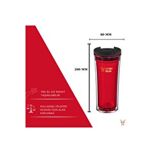 Star Mug 350 Ml Transparan Seri - Kırmızı Çift Katmanlı Mug - Piknik Kamp Outdoor Ofis Okul Kampüs