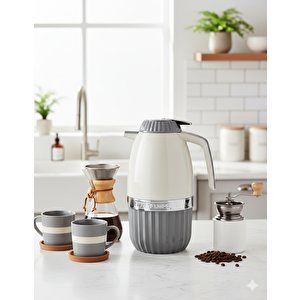 2 Litre Elegant serisi Cam Termos - Gri | 12 saat sıcak ve 24 soğuk muhafza Gri