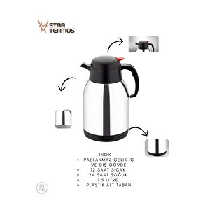 1 .5 Litre Çift Kat Paslanmaz Çelik Termos Piknik Kamp Outdoor Ofis Otel Kafe Okul Sth-6155