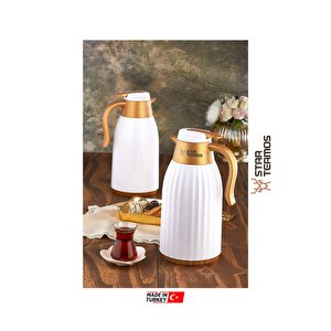 Oluklu Gövde 1.5 Lt Termos Beyaz-gold (piknik Kamp Outdoor Ofis Otel Kafe Okul ) Yeşil
