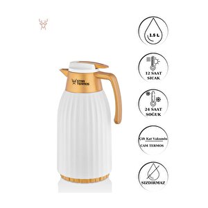 Oluklu Gövde 1.5 Lt Termos Beyaz-gold (piknik Kamp Outdoor Ofis Otel Kafe Okul ) Yeşil