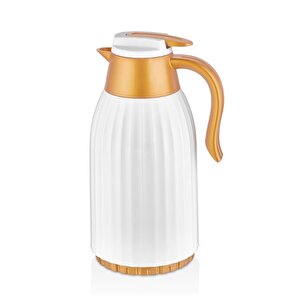 Oluklu Gövde 1.5 Lt Termos Beyaz-gold (piknik Kamp Outdoor Ofis Otel Kafe Okul )