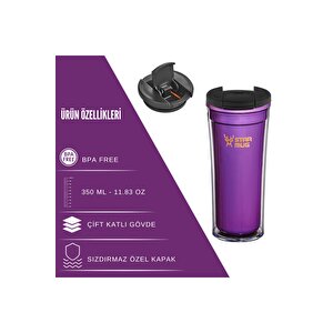 Star Mug 350 Ml Opak Seri -mor Çift Katmanlı Mug - Piknik Kamp Outdoor Ofis Otel Kafe Okul Kampüs Mor