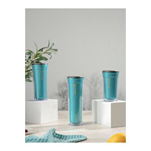 Star Mug 350 Ml Opak Seri-turkuaz Çift Katmanlı Mug-piknik Kamp Outdoor Ofis Otel Kafe Okul Kampüs Mavi