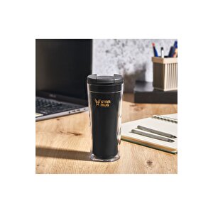 Star Mug 350 Ml Opak Seri - Siyah Çift Katmanlı Mug - Piknik Kamp Outdoor Ofis Otel Kafe Okul Kampüs Siyah