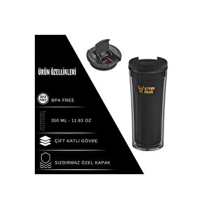 Star Mug 350 Ml Opak Seri - Siyah Çift Katmanlı Mug - Piknik Kamp Outdoor Ofis Otel Kafe Okul Kampüs Siyah