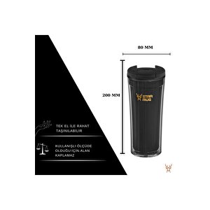 Star Mug 350 Ml Opak Seri - Siyah Çift Katmanlı Mug - Piknik Kamp Outdoor Ofis Otel Kafe Okul Kampüs