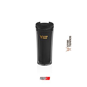 Star Mug 350 Ml Opak Seri - Siyah Çift Katmanlı Mug - Piknik Kamp Outdoor Ofis Otel Kafe Okul Kampüs