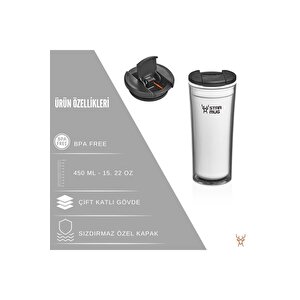 Star Mug 350 Ml Opak Seri - Beyaz Çift Katmanlı Mug - Piknik Kamp Outdoor Ofis Otel Kafe Okul Kampüs Beyaz