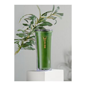 Star Mug 350 Ml Opak Seri - Yeşil Çift Katmanlı Mug - Piknik Kamp Outdoor Ofis Kafe Okul Kampüs Yeşil