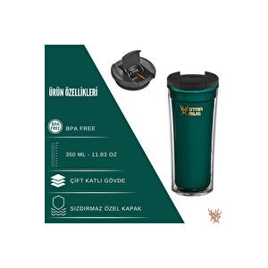 Star Mug 350 Ml Opak Seri - Yeşil Çift Katmanlı Mug - Piknik Kamp Outdoor Ofis Kafe Okul Kampüs Yeşil