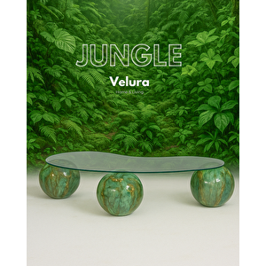 Küre Orta Sehpa - Jungle - Fasulye - Şeffaf Cam 120x70 cm