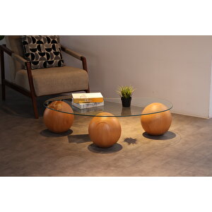 Küre Orta Sehpa - Meşe Top - Fasulye - Şeffaf Cam 120x70 cm
